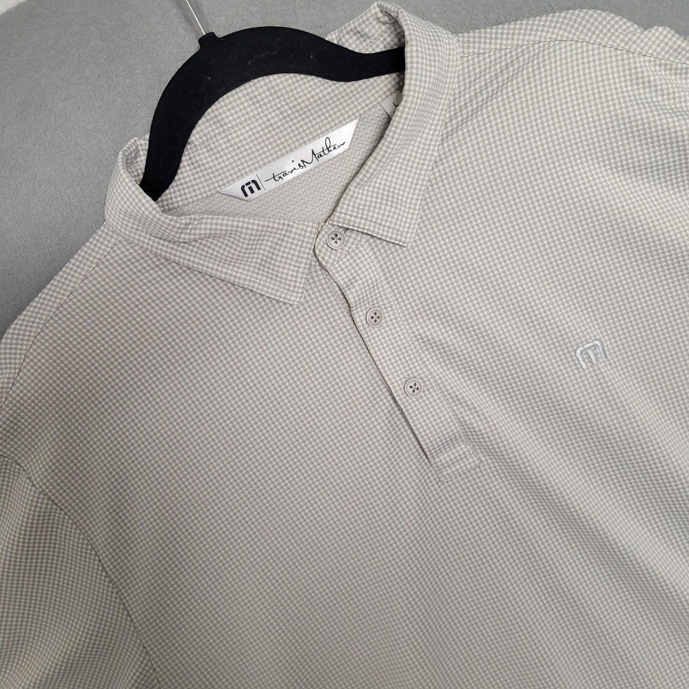 TravisMathew Mens Gray Gingham Golf Polo Shirt Large The Pines Embroidered L